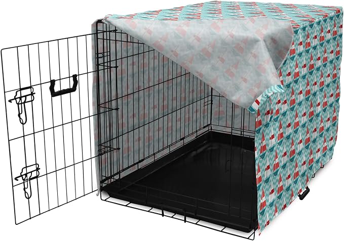 Lunarable Sail Boat Dog Crate Cover, Chevron Zigzag Lines Wavy Ocean Ships Abstract Geometric Summer Season, Easy to Use Pet Kennel Cover for Small Dogs Puppies Kittens, 22 Inch, Teal Dark Coral White