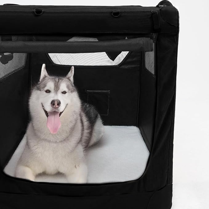 Soft Collapsible Dog Crate for Large Dogs - 36 Inch Foldable Soft Dog Kennel with Durable Mesh Windows, Indoor & Outdoor Portable Travel Dog Crate, Black, 36x24x24 Inches