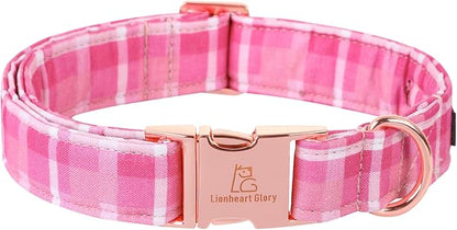 Lionheart glory Valentine's Day Collar, Pink Plaid Dog Collar for X-Small Cute Dog Collars Spring Female Pet Gift Adjustable Heavy-Duty Puppy Collar Holiday