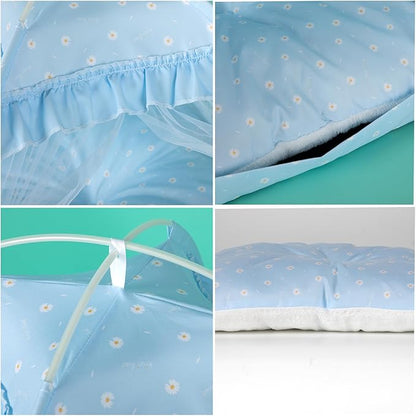 Cat Princess Bed Tent House - Kitty Cute Tent Indoor,Small Dog House Indoor/Outdoor Cave Nest Bed Small Dog Tent for Cat,Puppy Tent (19.6"x19.6"x17.7"/Blue)