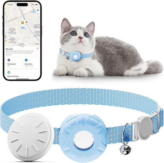 Pet Tracker for Cats,GPS Cat Tracker,Smart Pet Location Tracker with Collar and Holder,Waterproof Cat GPS Tracker Tracking Device,No Monthly Fee,Works with Apple Find My(iOS Only)-Blue