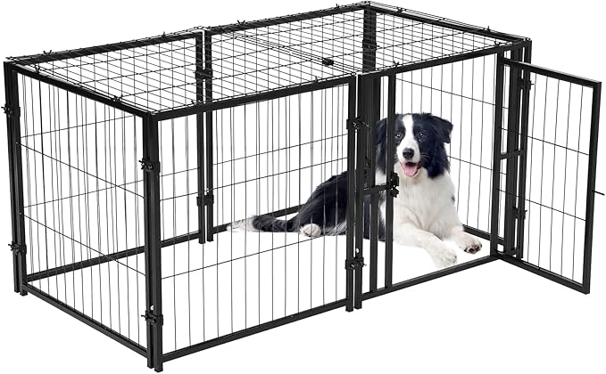 Large Dog Crate,48" L x 24" H,Metal Dog Crate, Dog Kennel, Dog Kennel for Small Medium Large Dogs, Puppy Dog Playpen, Pet Cage, Pet Playpen, Indoor Outdoor-Black