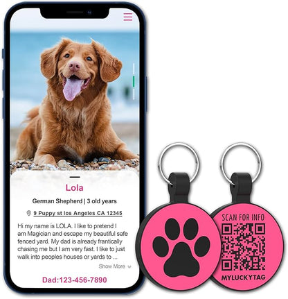 MYLUCKYTAG Silent Silicone QR Code Pet ID Tags Dog Tags - Pet Online Profile - Scan QR Receive Instant Pet Location Alert Email