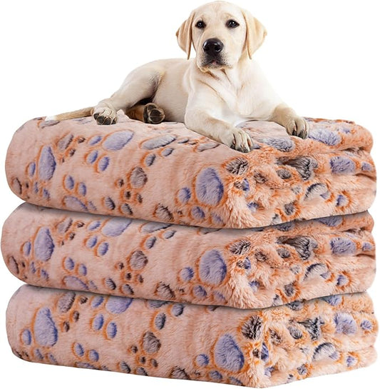 Dog Blankets for Dogs, 3 Pack Large Blanket Medium Dog Cat Soft Fuzzy Blankets Washable,Comfort Flannel,Fuzzy Soft Blankets for Dogs,Pet Blanket,Reversible Cow Print,41 x 31 inch，Blue