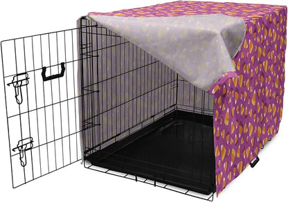 Lunarable Candy Corn Dog Crate Cover, Continuing Interpretation of Triangular Sugary Elements, Easy to Use Pet Kennel Cover for Small Dogs Puppies Kittens, 22 Inch, Fuchsia Apricot