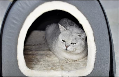 Dog Bed,2 Ways to Use,Indoor Pet House with Fluffy Mat,Removable and Washable Cover,Splash-Proof House and Non-Slip Bottom,for Large Dogs(2XL Grey Faux Leather)