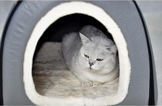 Dog Bed,2 Ways to Use,Indoor Pet House with Fluffy Mat,Removable and Washable Cover,Splash-Proof House and Non-Slip Bottom,for Extra Large Dogs(3XL Grey Faux Leather)