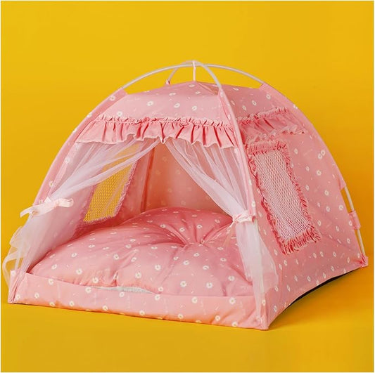 Cat Princess Bed Tent House - Kitty Cute Tent Indoor,Small Dog House Indoor/Outdoor Cave Nest Bed Small Dog Tent for Cat,Puppy Tent (19.6"x19.6"x17.7"/Pink)