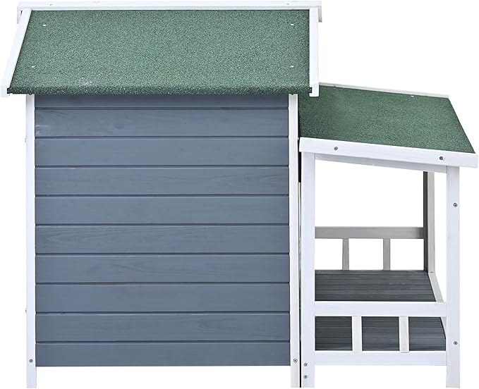 YOTPO 47.2" Wooden Indoor & Outdoor Medium Dog House with Porch Door and Removable Curtain,Pet Kennel with Weatherproof Solid Wood,for Yard,Garden,Living Room,Villa,Gray