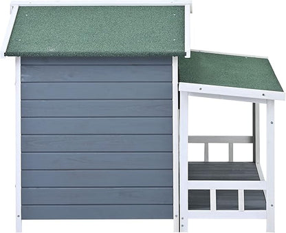 YOTPO 47.2" Wooden Indoor & Outdoor Medium Dog House with Porch Door and Removable Curtain,Pet Kennel with Weatherproof Solid Wood,for Yard,Garden,Living Room,Villa,Gray