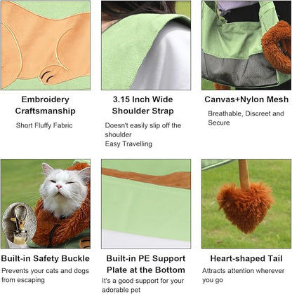 Dog Carrier Sling Lion-Shaped Pet Canvas Bag Cat Shoulder Bag Pet Body Holder for Daily Use Walking Travel Outdoor, Light Green S
