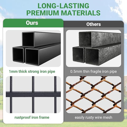 Outdoor Dog Kennel - 6.6 x 6.6 x 6.4 ft Outside Dog Kennel with Roof, Large Dog Outdoor Kennel with Rotating Feeding Bowls for Medium Small Dogs