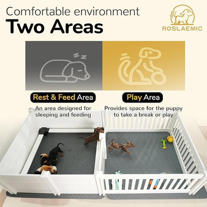 2 Room Whelping Box for Dogs and Puppies with Rails, 96" L x 48" W x 19" H, Suitable for Large/Extra Large Dogs, White