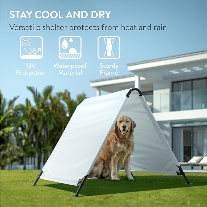 Navaris Triangle Dog Shade Shelter - UV Protected & Waterproof Outdoor Canopy for Pets - Sturdy Pop Up Tent with Cooling White Fabric - Ideal Sun Shelter for Dogs or Cats