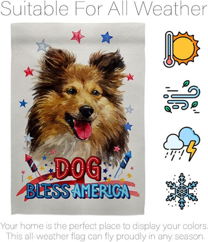 Breeze Decor Patriotic Shetland Sheepdog House Flag Dowel Set Dog Puppy Spoiled Paw Canine Fur Pet Nature Farm Animal Creature Banner Small Garden Yard Gift Double-Sided, Made in USA