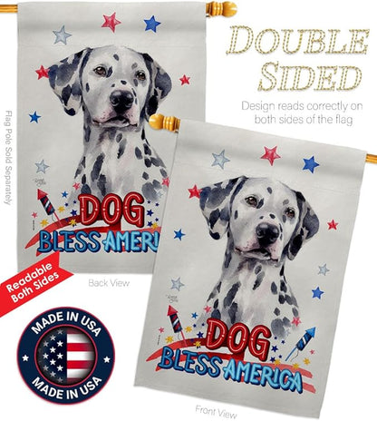 Breeze Decor Patriotic Dalmatian House Flag Pack Dog Puppy Spoiled Paw Canine Fur Pet Nature Farm Animal Creature Vintage Applique Banner Small Garden Yard Gift Double-Sided, Made in USA