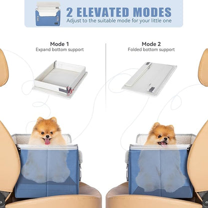 PETSFIT Small Dog Car Seat, Puppy Portable Dog Booster seat for Car with Clip-On Leash, Adjustable Straps Suitable for Small Pets Up to 25lbs (Navy Blue)