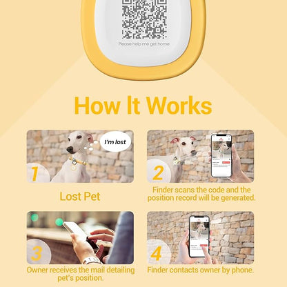 Pawaii Fluorescent QR Code Pet ID Tag, Glow in The Dark Durable Silent Silicone Pet ID Tag, Scan QR Receive Instant Pet Location Alert Email, Designs for Cat or Dog, 1Pack (Orange)