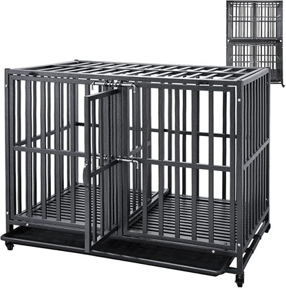 SMONTER Stackable Dog Crates with Divider-Heavy Duty Dog Kennels and Crates for Small Medium and Large Dogs