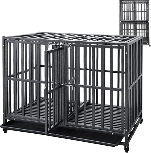 SMONTER Stackable Dog Crates with Divider-Heavy Duty Dog Kennels and Crates for Small Medium and Large Dogs