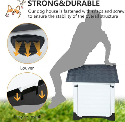 FDW Dog House Indoor Outdoor Durable House with Weatherproof Pet Plastic Dog House for Dogs Cats with Air Vents and Elevated Floor