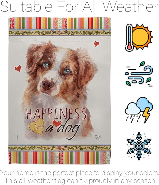 Breeze Decor Red Australian Shepherd Happiness House Flag-Pack Dog Puppy Spoiled Paw Canine Fur Pet Nature Farm Animal Creature Applique Banner Small Garden Yard Gift Double-Sided, Made in USA