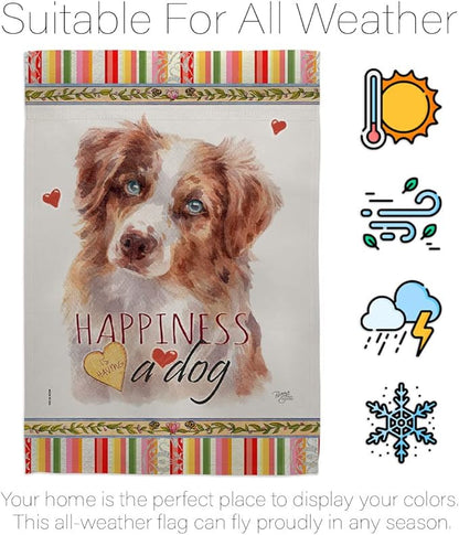 Breeze Decor Red Australian Shepherd Happiness House Flag-Pack Dog Puppy Spoiled Paw Canine Fur Pet Nature Farm Animal Creature Applique Banner Small Garden Yard Gift Double-Sided, Made in USA