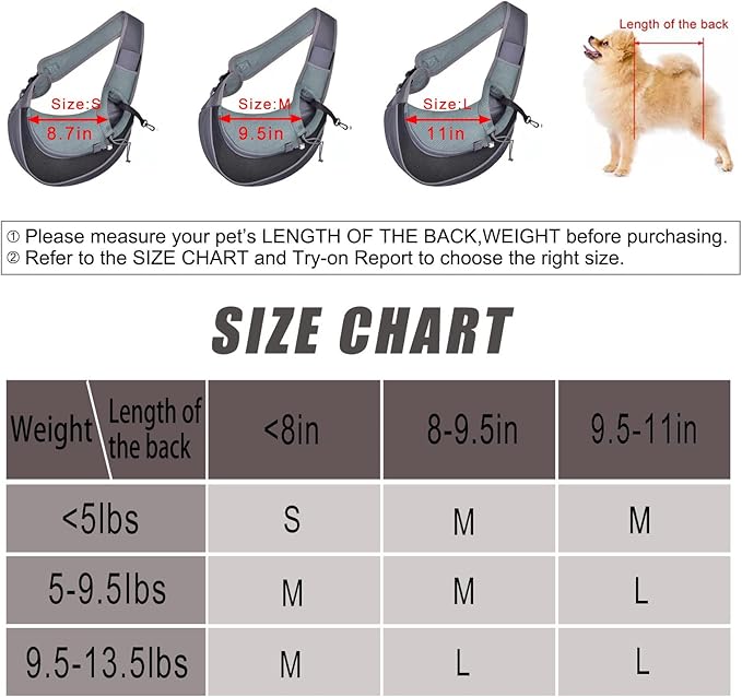 Cuby Pet Sling Carrier for Small Dogs Cats,Drawstring & Zipper Security Hook Triple Designs for Pets' Securty,Breathable Mesh Travel pet Dog Sling Carrier with Adjustable Shoulder Strap (S Black)