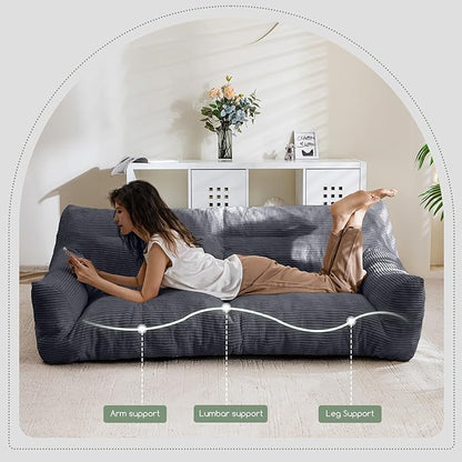 HIGOGOGO Giant Human Dog Sofa Bed, Big Comfy Floor Sofa Couch for Pet Families with Foam Chunk Supportive Mat, Corduroy Orthopedic Dog Bed for Human, Grey