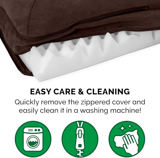 Furhaven Orthopedic Dog Bed for Large/Medium Dogs w/ Removable Bolsters & Washable Cover, For Dogs Up to 55 lbs - Two-Tone Plush Faux Fur & Suede L Shaped Chaise - Espresso, Large