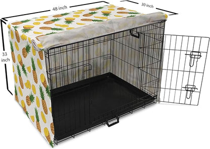 Lunarable Pineapple Dog Crate Cover, Sliced in Half Ananas Exotic Fruit Rhythmic Retro Look Print, Easy to Use Pet Kennel Cover for Medium Large Dogs, 48 Inch, Mustard Fern Green