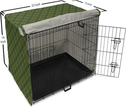 Lunarable Green Dog Crate Cover, Traditional Old Fashioned Argyle Pattern Retro Style Plaid, Easy to Use Pet Kennel Cover for Small Dogs Puppies Kittens, 22 Inch, Forest Green Green