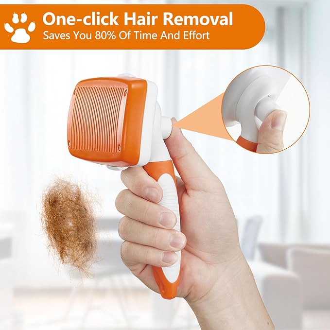 Self-Cleaning Slicker Brush for Dogs and Cats - Removes Loose Hair and Pet Fur (Large, Orange)