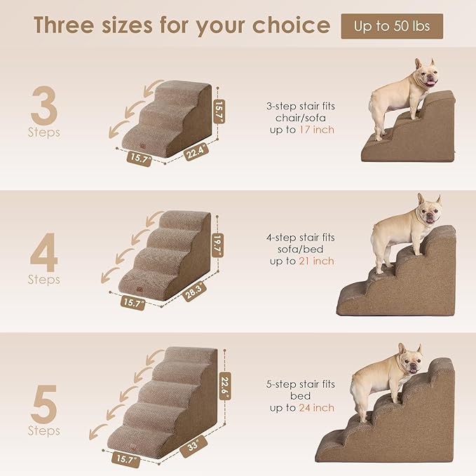 EHEYCIGA Curved Dog Stairs Ramp for High Beds 19.7" H, 4-Step Dog Steps for Small Dogs and Cats, Pet Stairs for High Bed Climbing, Non-Slip Balanced Pet Step Indoor, Camel