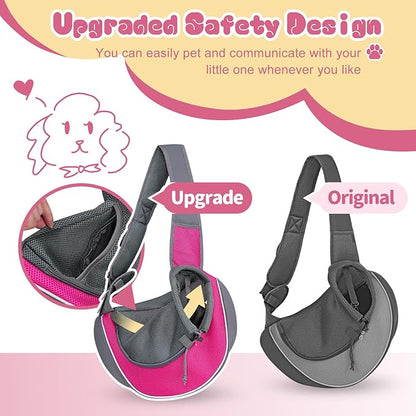 YUDODO Pet Dog Sling Carrier Mesh Hand Free Adjustable Dog Satchel Carrier Bag Papoose Crossbody for Small Medium Dog Cat Rabbit (S(up to 5 lbs), Pink)