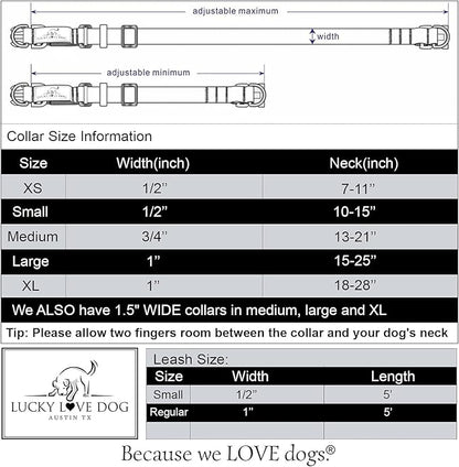 Lucky Love Dog, Adjustable Fun Style Collar and Leash Set for Dogs, Bright Color Matching Dog Collar and Leash - (Small, SOCO Combo)