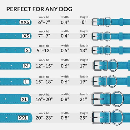 CollarDirect Rolled Leather Dog Collar, Soft Padded Round Puppy Collar, Handmade Genuine Leather Collar Dog Small Large Cat Collars 13 Colors (11-14 Inch, Light Blue Textured)