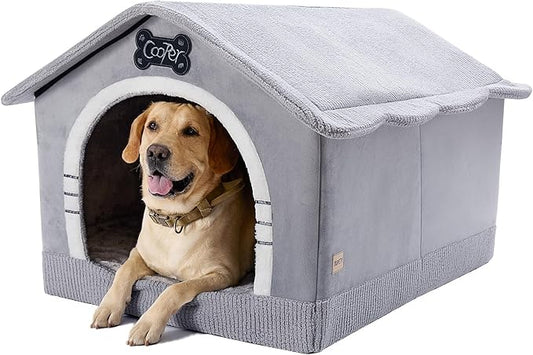 Jiupety Indoor Dog House with Frame, Large Dog Cave Bed, Insulated Cozy, Suitable for 50-90 lb, Jumbo (38"×30"×28"), Gray