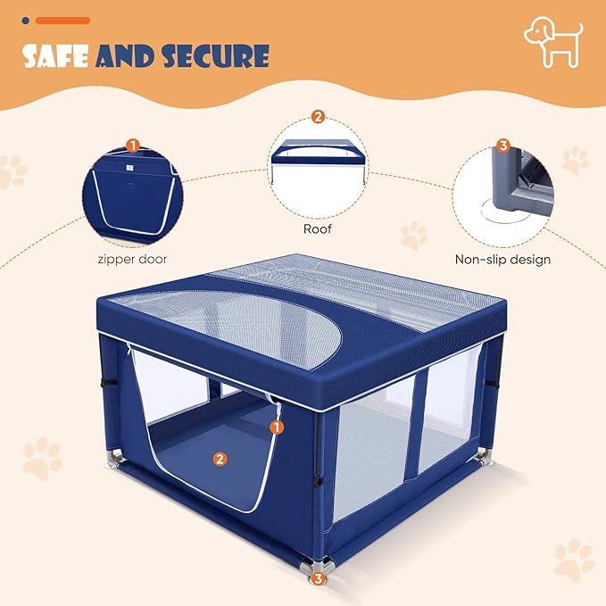 Puppy PlayPen 42 × 42 Inch, Dog PlayPen with Gate for Puppies, Small and Medium Dogs, Pet PlayPen with Roof for Outdoors & Indoors, Safe and Sturdy Dog Fence
