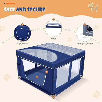 Puppy PlayPen 42 × 42 Inch, Dog PlayPen with Gate for Puppies, Small and Medium Dogs, Pet PlayPen with Roof for Outdoors & Indoors, Safe and Sturdy Dog Fence