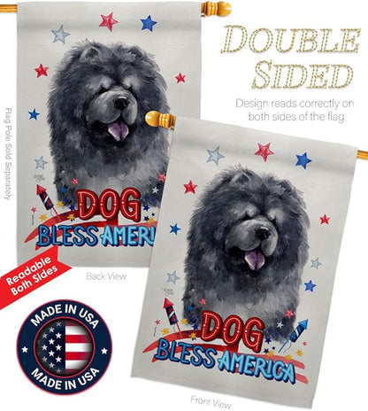 Breeze Decor Patriotic Black Chow House Flag Pack Dog Puppy Spoiled Paw Canine Fur Pet Nature Farm Animal Creature Support Our Troops Banner Small Garden Yard Gift Double-Sided, Made in USA