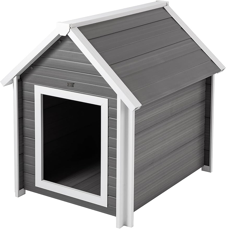 New Age Pet ECOFLEX Outdoor Large Bunk Style Dog House for Up to 80lbs Pets | 10 Year Manufacturer Warranty | Weatherproof Roof & Elevated Floor | Easy-to-Assemble & Clean