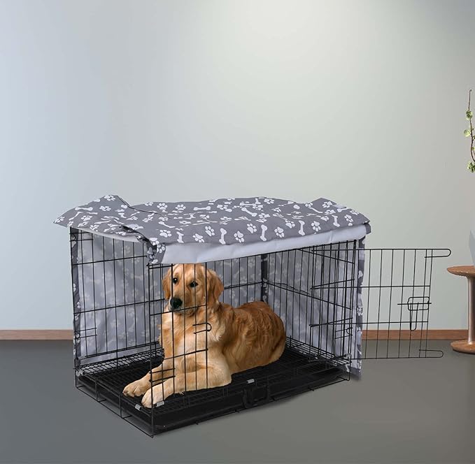 Dog Crate Cover for Wire Crates, Heavy Nylon Waterproof, Fits Most 48" inch Dog Crates, Easy to Put On, Take Off, and Adjust - Cover only - GrayPaw - S