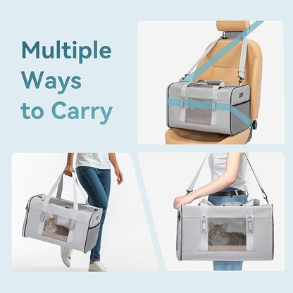 Petsfit Travel Pet Carrier for Large Cats (up to 20 lbs), Soft-Sided Dog Car Travel Carrier with Patented Buckle and Soft Padding, Ideal for Car Road Trips,19X12X12 Inch,Gray