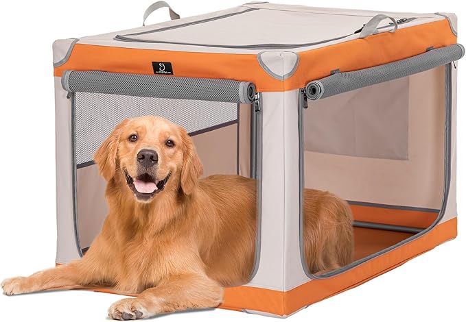 A4Pet Collapsible Dog Crate, Soft Sided Dog Crate - 36 Inch Adjustable Stainless Steel Frame, Lightweight, Durable and Portable Crate with 3-Door, Portable Dog Kennel