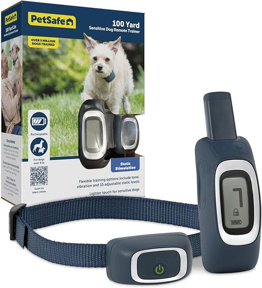 PetSafe 100 Yard Remote Training Collar – Smaller Version for Small or Medium Dogs – Choose from Tone, Vibration, or 15 Levels of Static Stimulation – Short Range Option for Training Off Leash Dogs