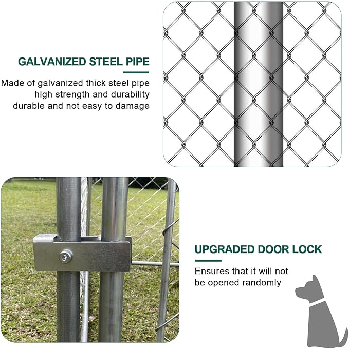 Outdoor Dog Kennel with Roof, Large Dog House Pen Enclosure Heavy Duty Chain Link Dog Kennel with Metal Gate (H3028)