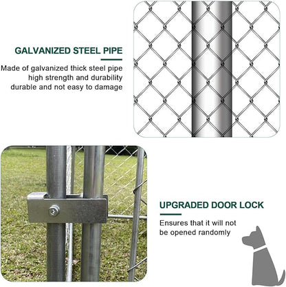 Outdoor Dog Kennel with Roof, Large Dog House Pen Enclosure Heavy Duty Chain Link Dog Kennel with Metal Gate (H3028)