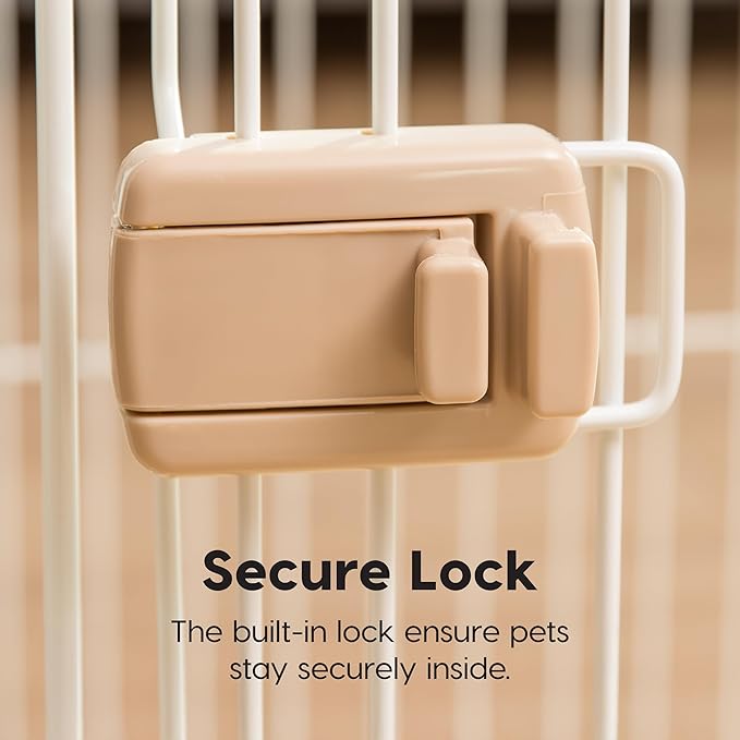 USA Large Dog Crate, Dog Kennel Indoor with Sliding Door & Bottom Tray, Dog Cage, Wire Pet Pen with Bottom Tray, Stylish Wood-Like Trim, Light Brown