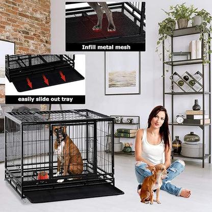 FDW Dog Crate Dog Cage Dog Kennel for Large Dogs Heavy Duty 36 Inches Pet Playpen for Training Indoor Outdoor with Plastic Tray Double Doors & Locks Design
